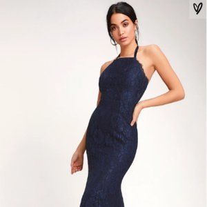 Lulus Navy Blue Lace Halter Maxi Dress